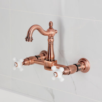 Kingston Brass Heritage Double-Handle 2-Hole Wall-Mount Bridge Kitchen Faucet