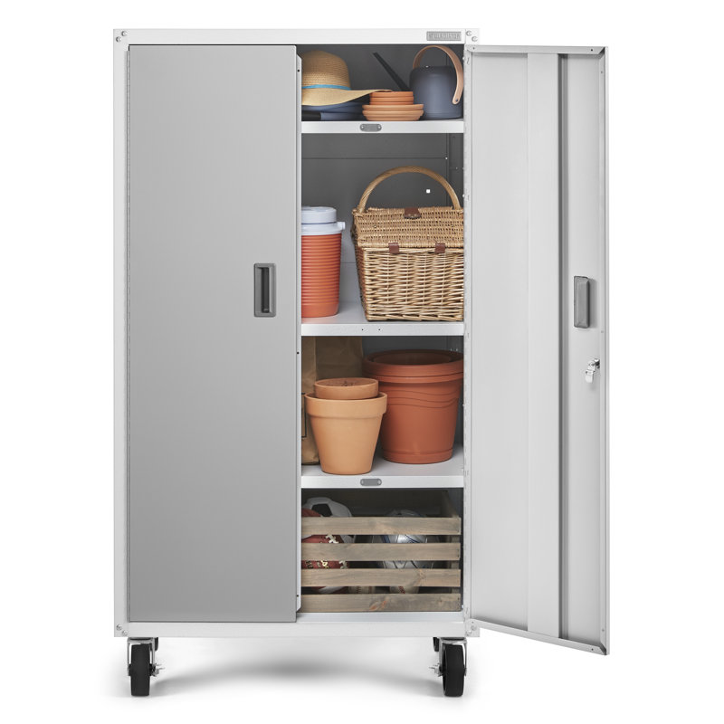 Ready-To-Assemble Mobile Storage Cabinet, Hammered White/Gray Slate