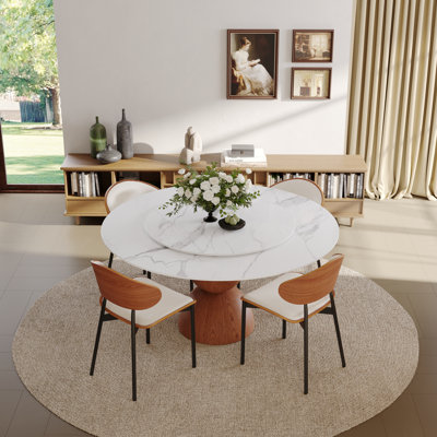 Ensemble de table à manger ronde à plateau tournant (3/5/7 pièces) pour 2-4-6 personnes, symbolisant la prospérité.