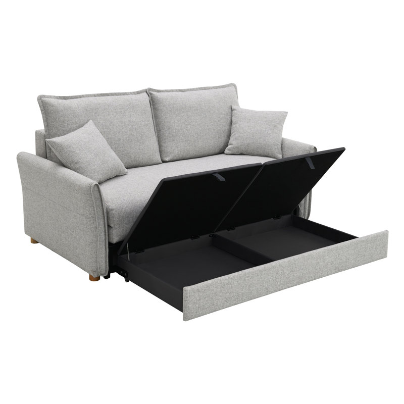Canapé modulaire moderne en chenille gris avec canapé-lit et espaces de rangement spacieux