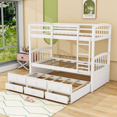Ellaya Kids Twin Over Twin Bunk Bed with Trundle with Drawers