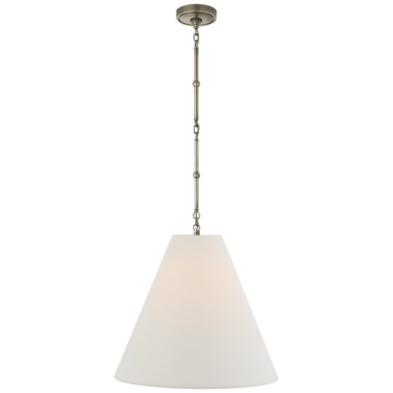 Thomas O'Brien Goodman Small Hanging Light, Antique Nickel, Fabric, 10.25" H x 9.5" W x 9.5" D