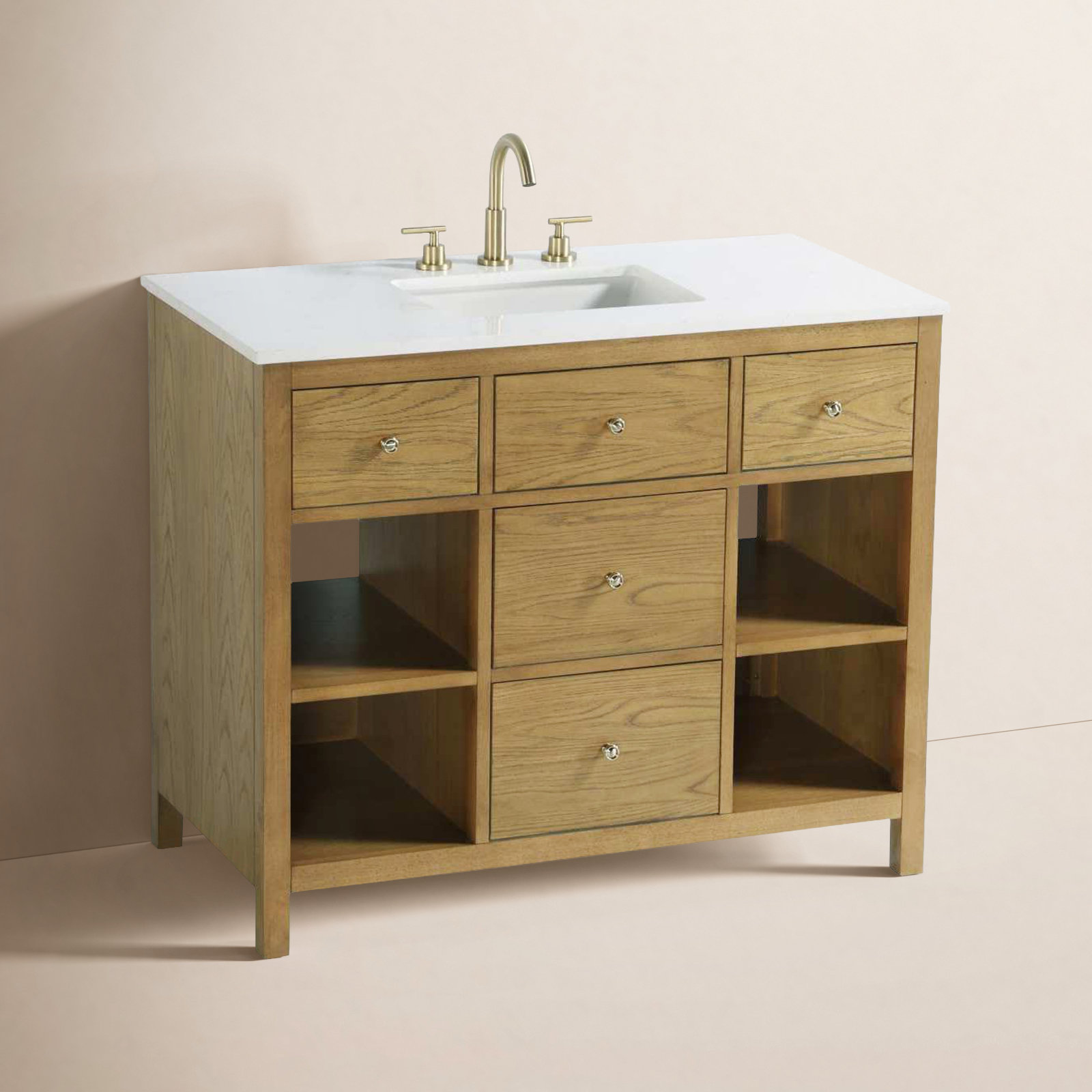 Single Bathroom Vanity, Honey Teak/Gold, 42"