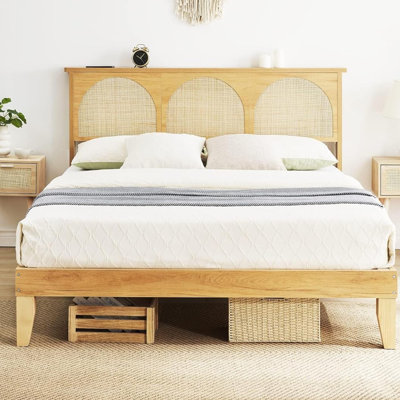 Bed Frame with Rattan Headboard