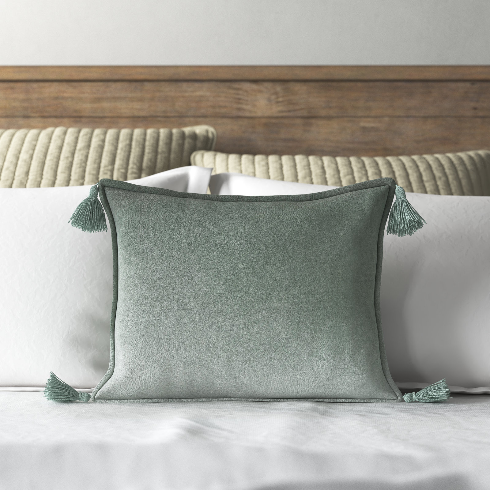 Norwin Tassels Cotton Lumbar Throw Pillow, Down Fill, Sea Foam