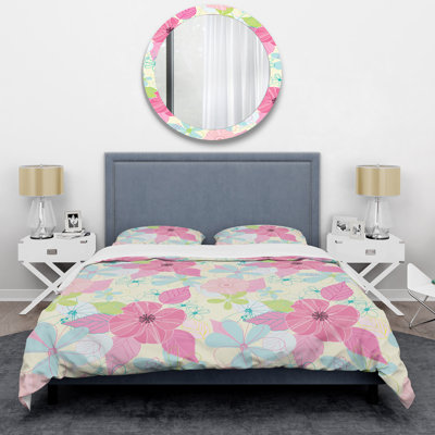 Colorful Flower On Cream Polyester Floral Duvet Cover