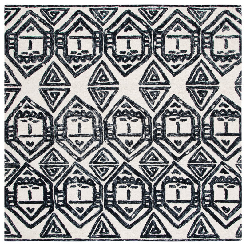 Tapis en laine et coton touffeté à la main Aon avec latex Southwestern, Carré de 6 pi