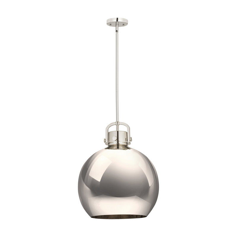 Luminaire suspendu en forme de sphère en métal 1 lumière Amrith, H 21,38 po x l 16 po x P 16 po, Nickel poli, Nickel poli