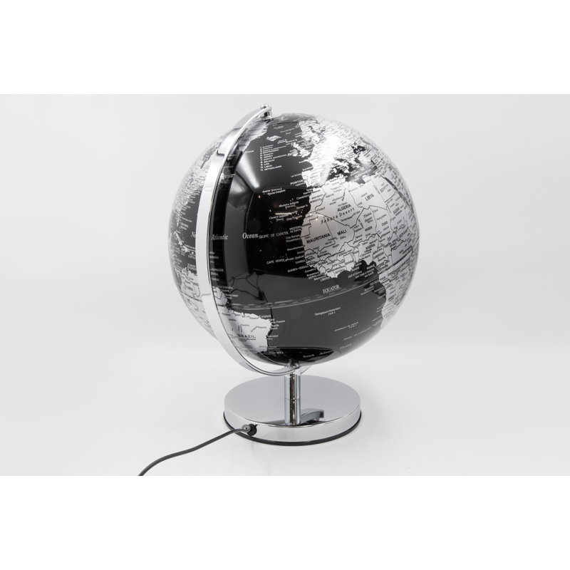 Tabletop Globe, Silver, 38cm H x 30cm W x 30cm D, Black