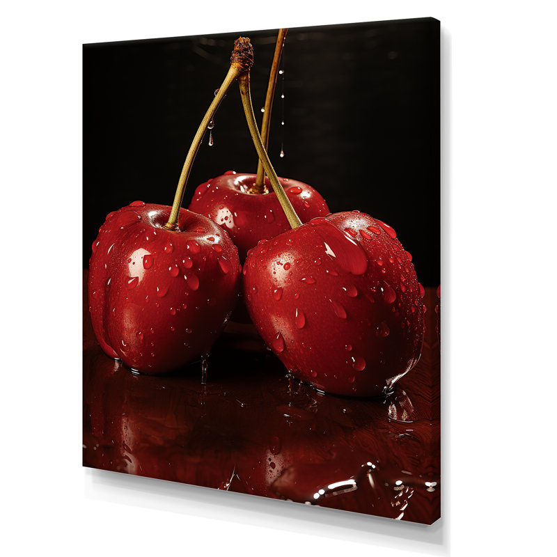 Red Cherry Delight 3 - art mural cerise, H 20 po x l 12 po x P 1 po, Toile tendue
