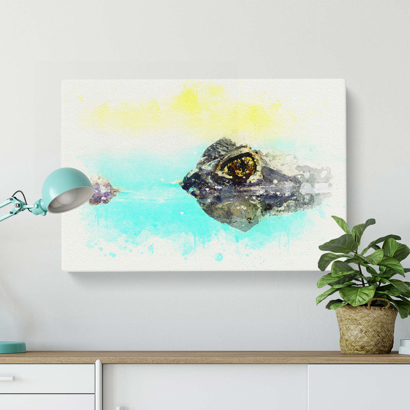 Peering Crocodile In Abstract - Wrapped Canvas, 50cm H x 76cm W x 3cm D