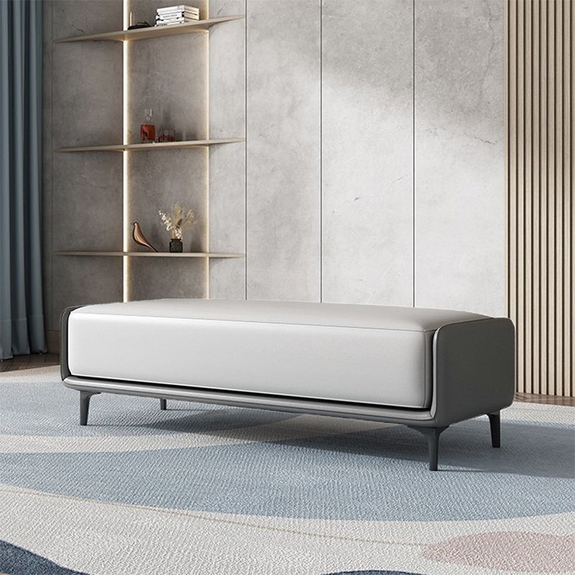 Mattered Roost Dark Grey and Light Grey Upholstered Bench - Wayfair Canada