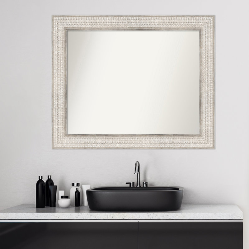 Trellis Silver Wood Rectangular Bathroom Wall Mirror