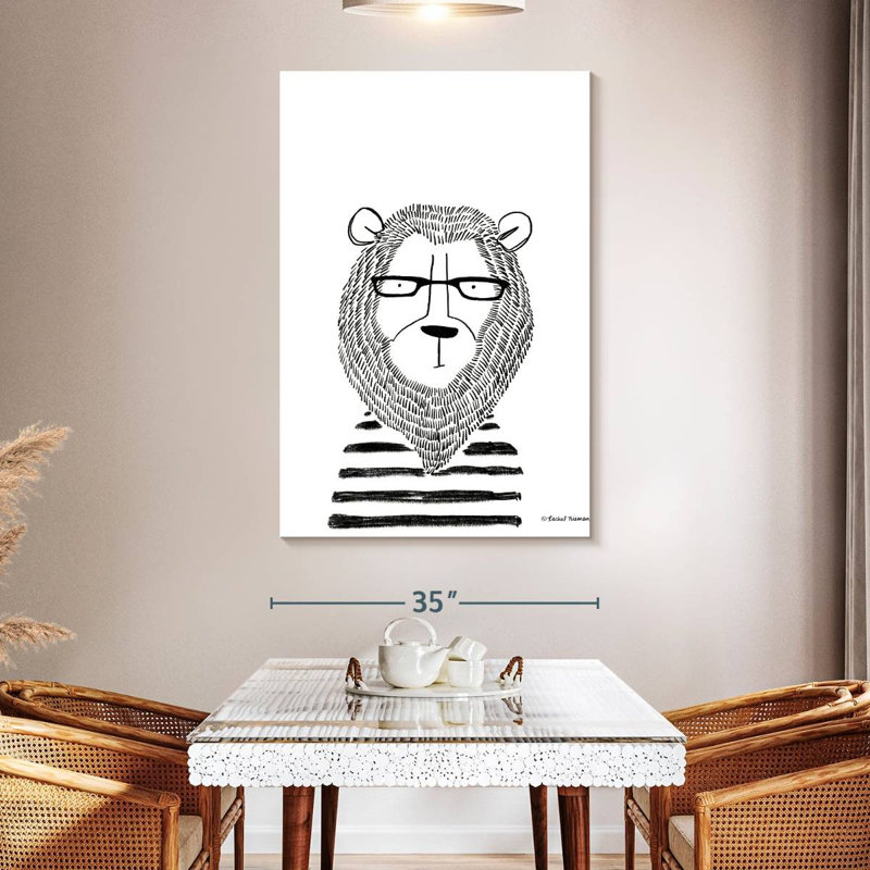 Lion dans des verres, H 51 po x l 34 po