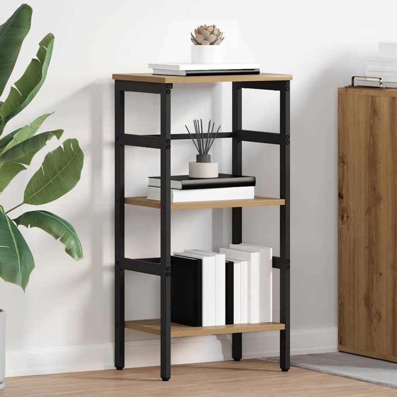 Steel Etagere Bookcase, (2 Shelves) 81cm. H x 40cm. W x 29.5cm. D, Artisan Oak
