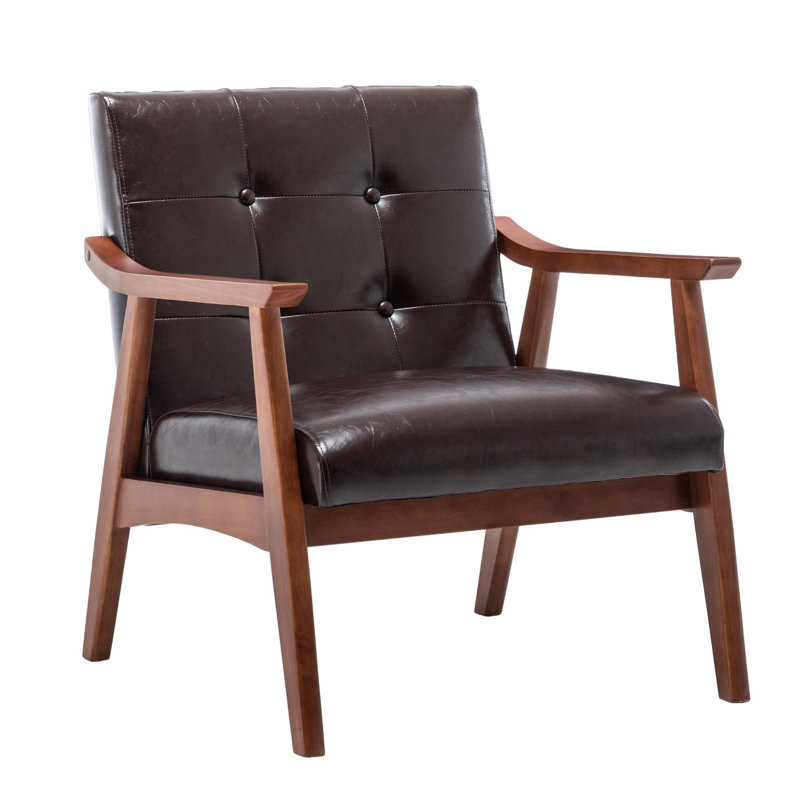 Banassak 28.5'' Wide Faux Leather Tufted Armchair With Solid Wood Frame, Espresso Faux leather