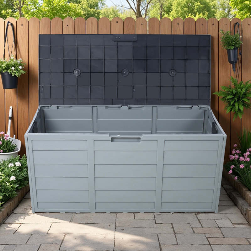 75 Gallon All Weather Pool Deck Box Storage Shed Bin Backyard Patio Outdoor W/ Wheels