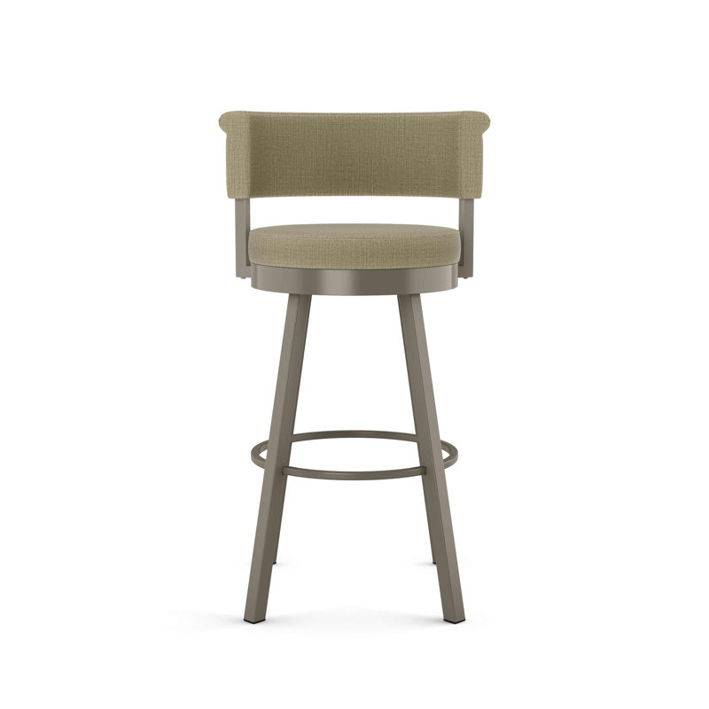 Highgate Swivel Upholstered Counter Stool, Matte Light Gray, Bar Stool (30.75” Seat Height), Beige Fabric