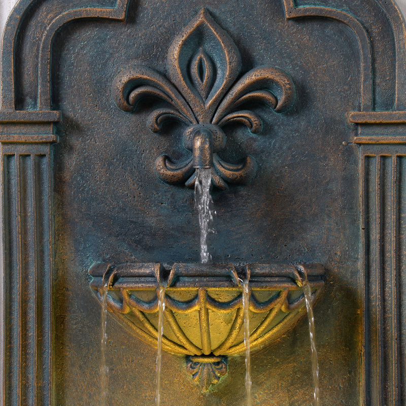 Fontaine extérieure Fleur-De-Lis avec lumière chaude, Brun
