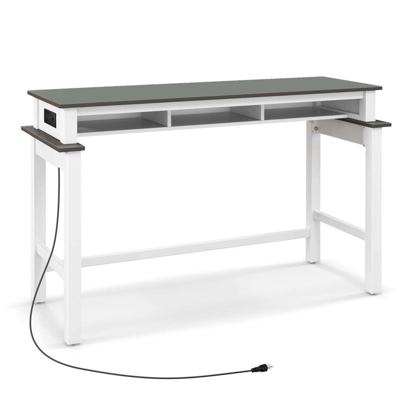 Ebern Designs Bar Table With Power Outlets Counter Height Table With Storage Compartments Wooden, Grey, White