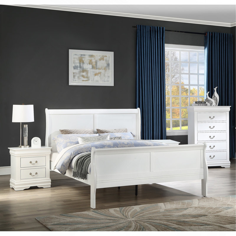 Commode de style contemporain à 5 tiroirs 1 pièce Louis Philip, Blanc