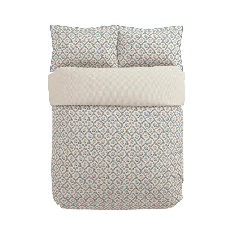 Ribbon Lattice Cotton Floral Duvet Cover Set with Pillowcases Included, King Duvet Cover + 2 Pillowcases