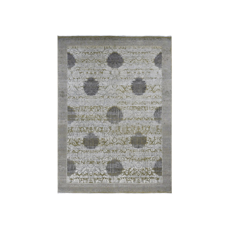 Tapis noué à la main en soie vert 8 pi 9 po x 12 pi 1 po 23E6F77707E04CD7BA05C562C4CCFC83