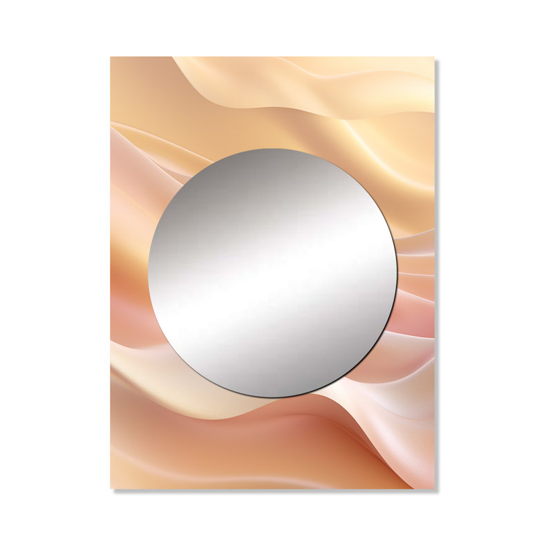 Zea Gold and Pink Soft Wave Fusion - grand miroir mural de formes abstraites, miroir décoratif moderne et contemporain, impression d'art en métal