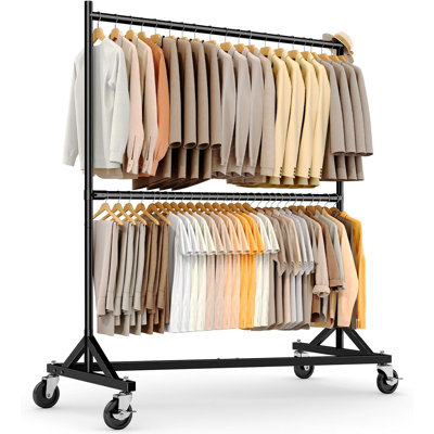 HOKEEPER 550lb Load Commercial Industrial Grade Heavy Duty Z-Base Garment Rack with Add-On Clothes Hanging Bar, Height Adjustable Clothing Rack Black