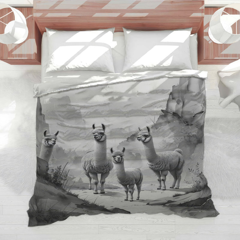 Édredon noir et blanc lamas, Très grand lit