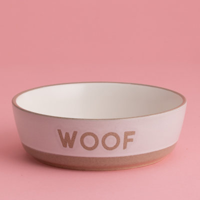 Mason Cash: Woof Dog Bowl - 5.9", 18.6oz - Cream & Tan - Durable Ceramic Food & Water Dish, Microwave & Dishwasher Safe, Pet Meal Feeding & Hydration