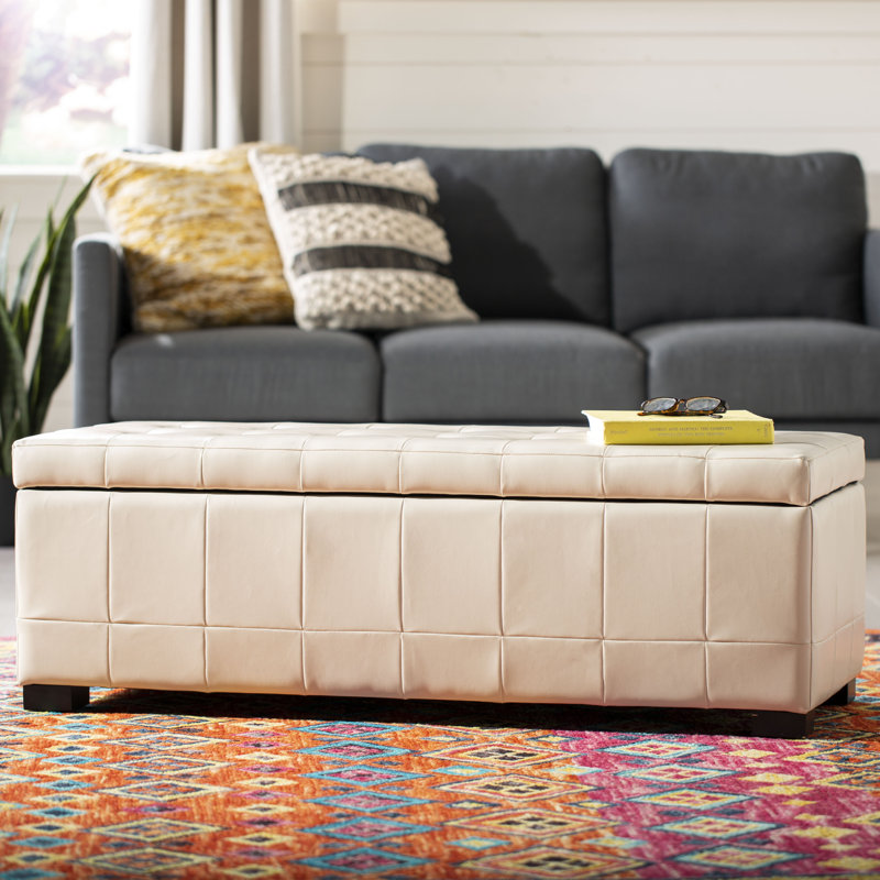 Kenlea Faux Leather Upholstered Storage Bench, Off-White