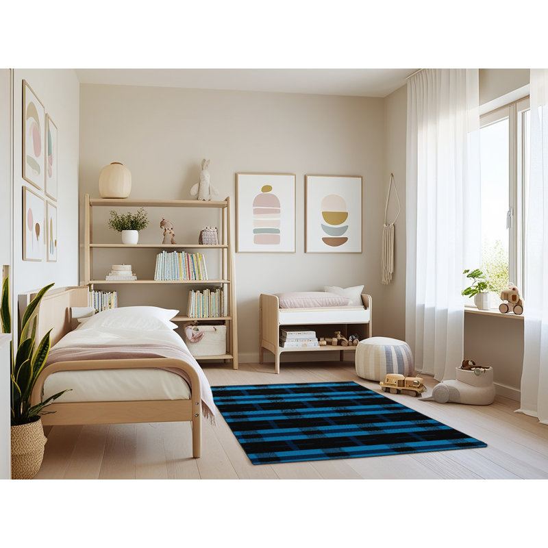 Tapis damier noir lavable à la machine, Rectangle 3 pi x 5 pi