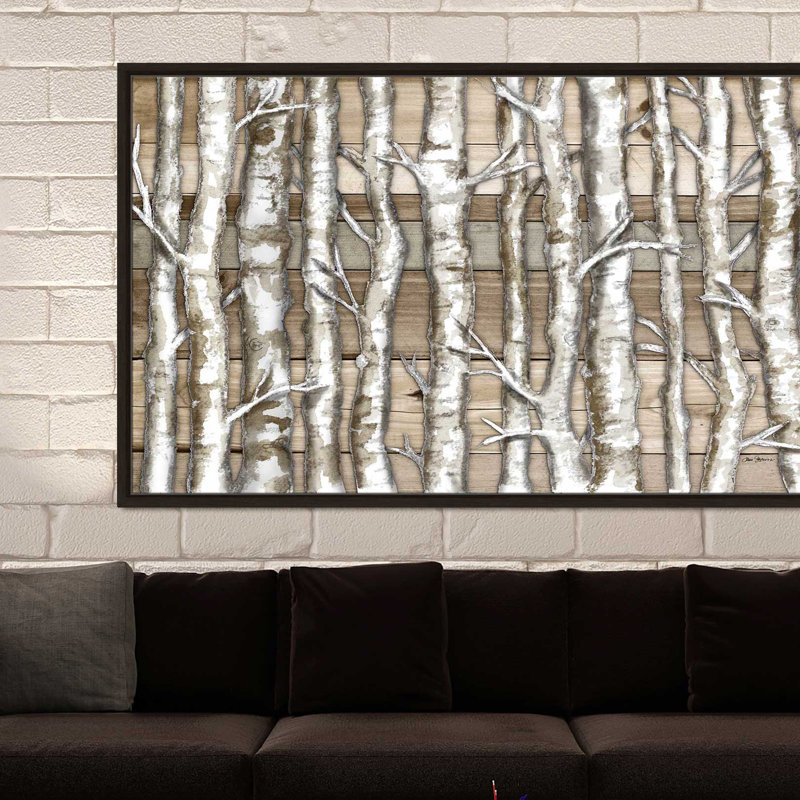 «Light Birch Forest», reproduction de peinture acrylique, H 39,5 po x l 63,5 po x P 2 po, Cadre flottant espresso
