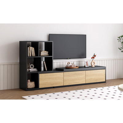Meuble télé extensible de 74,8 po à 126 po avec tablettes à 3 niveaux pour téléviseurs de 110 po ou moins, centre de divertissement réglable avec armoires de rangement, console multimédia coulissante pour le salon
