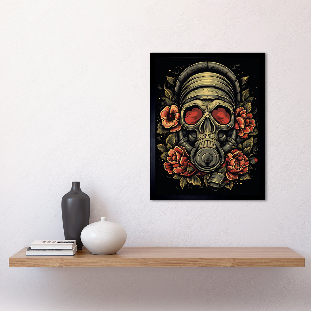 Benzhi Skull Roses And Gas Mask Tattoo Ink Body Art Americana 50s - Single Picture Frame Print
