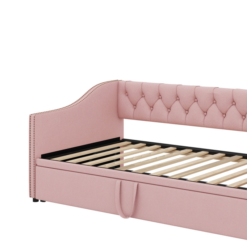 Lit de jour simple rembourré avec couchette, Rose