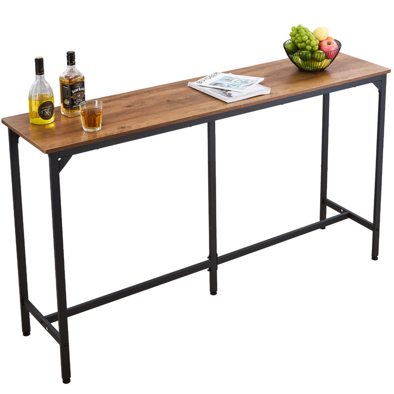 Bar Table, 1PCS 53″ Kitchen Bar Table, Tall Dining Tables with Rounded Edge, Rectangular High Top Kitchen Tables for Balcony, Living Room, Light Brown, Black, Extended Horizontal Design