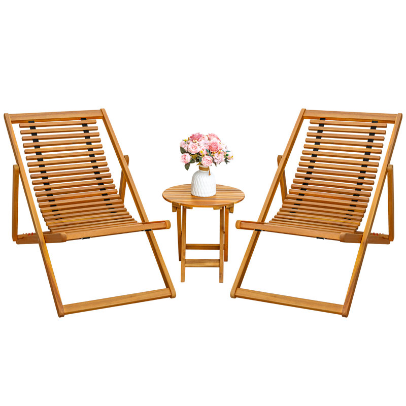 Ensemble de conversation d'extérieur pliant en bois d'acacia 3 pièces pour 2 personnes 