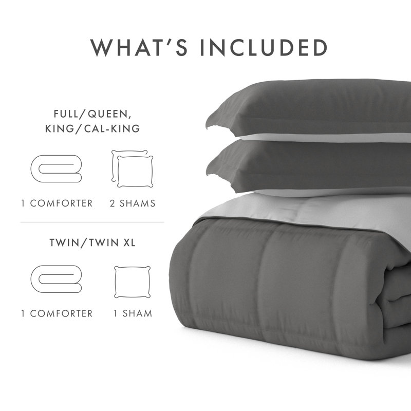 Twin Gray Reversible Down Alternative Microfiber Comforter Set