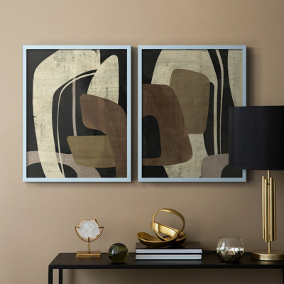 «Retro Form Collage I», reproduction encadrée de qualité supérieure - prête à être accrochée - aucun clou requis