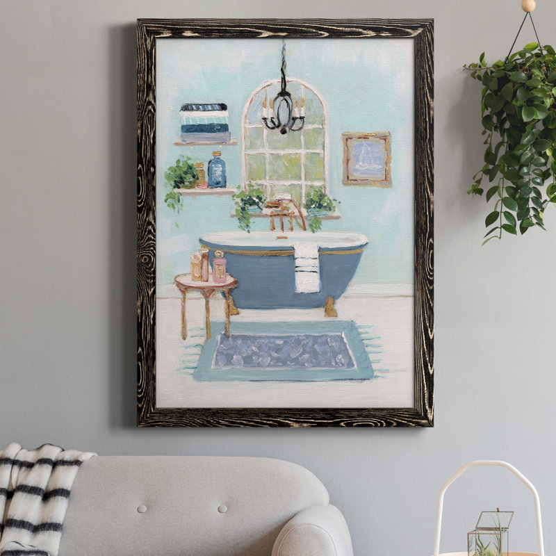 «Blue Bath I», peinture sur toile encadrée, H 20 po x l 17 po x P 1,5 po, Noir