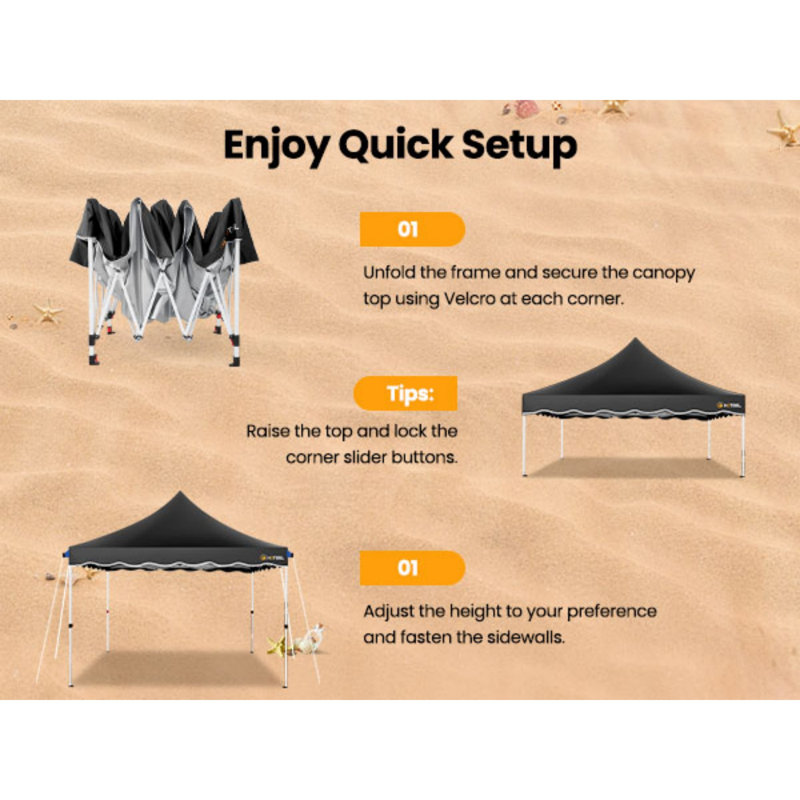 10x10 FT Pop Up Canopy, Easy Setup Canopy Tent with Sandbags, Black
