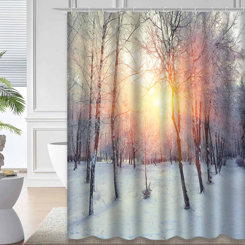 Rideau de douche avec 12 crochets Beautiful Winter Sunset Snow Forest Twilight, L 72 po x l 84 po
