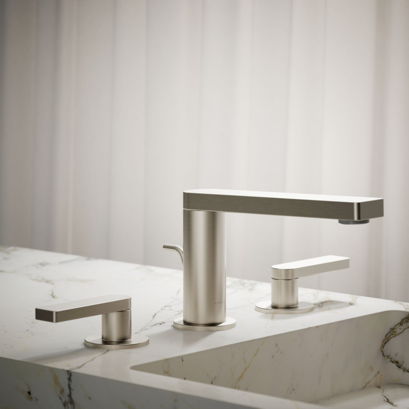 Composed Widespread Bathroom Faucet with Drain, Brushed Nickel