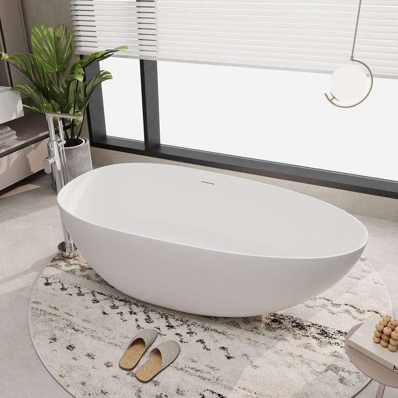 67'' x 34'' Freestanding Soaking Solid Surface Bathtub, Matte White