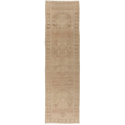 One-of-a-Kind Runner 3'7" X 12'9" 1940s Runner Wool Area Rug Beige/taupe/ivory/light Purple