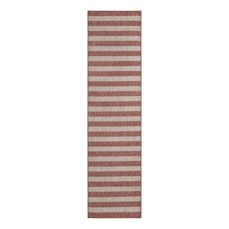 Simkins Striped Red/Gray Indoor / Outdoor Area Rug, Runner 2'7" x 10'
