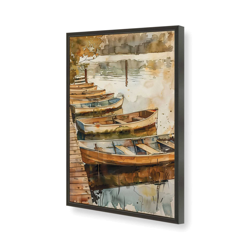 «Canoes at Rest», reproduction encadrée, H 15 po x l 12 po, Noir satiné