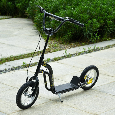 Aosom Youth Scooter - Étrier avant et arrière - Freins doubles - Roue avant gonflable de 12 po pour enfants de 5 ans et plus, noir